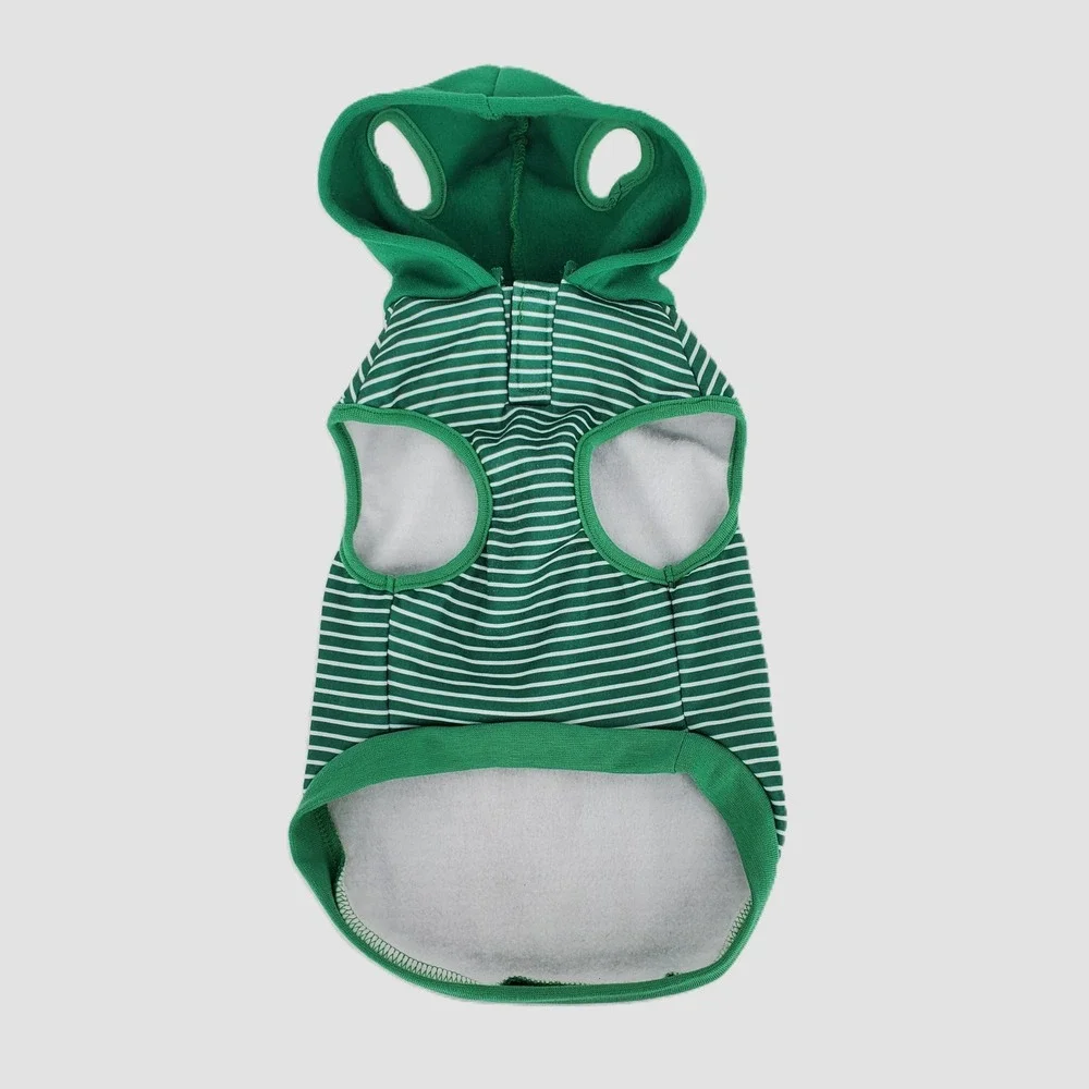 Target Green White Striped Dog Hoodie Small Fleece Lined Pom-Pom New Without Tag